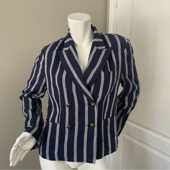 Lauren Ralph Lauren Navy Linen Blend Double Breasted Blazer/Jacket Women's Sz 12 - Picture 1 of 12